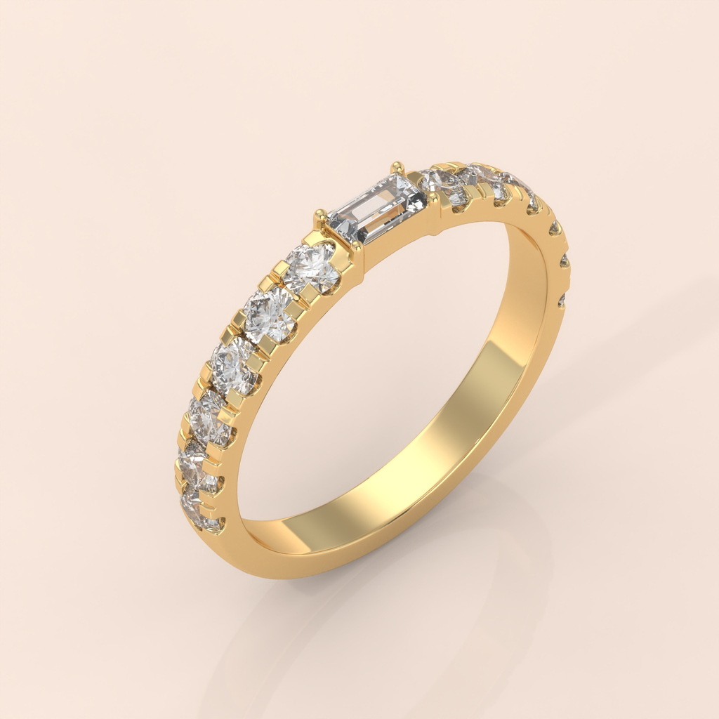10k Gold Couple Rings – Baguette Diamond Matching Wedding Bands, Unique Engagement or Anniversary Set