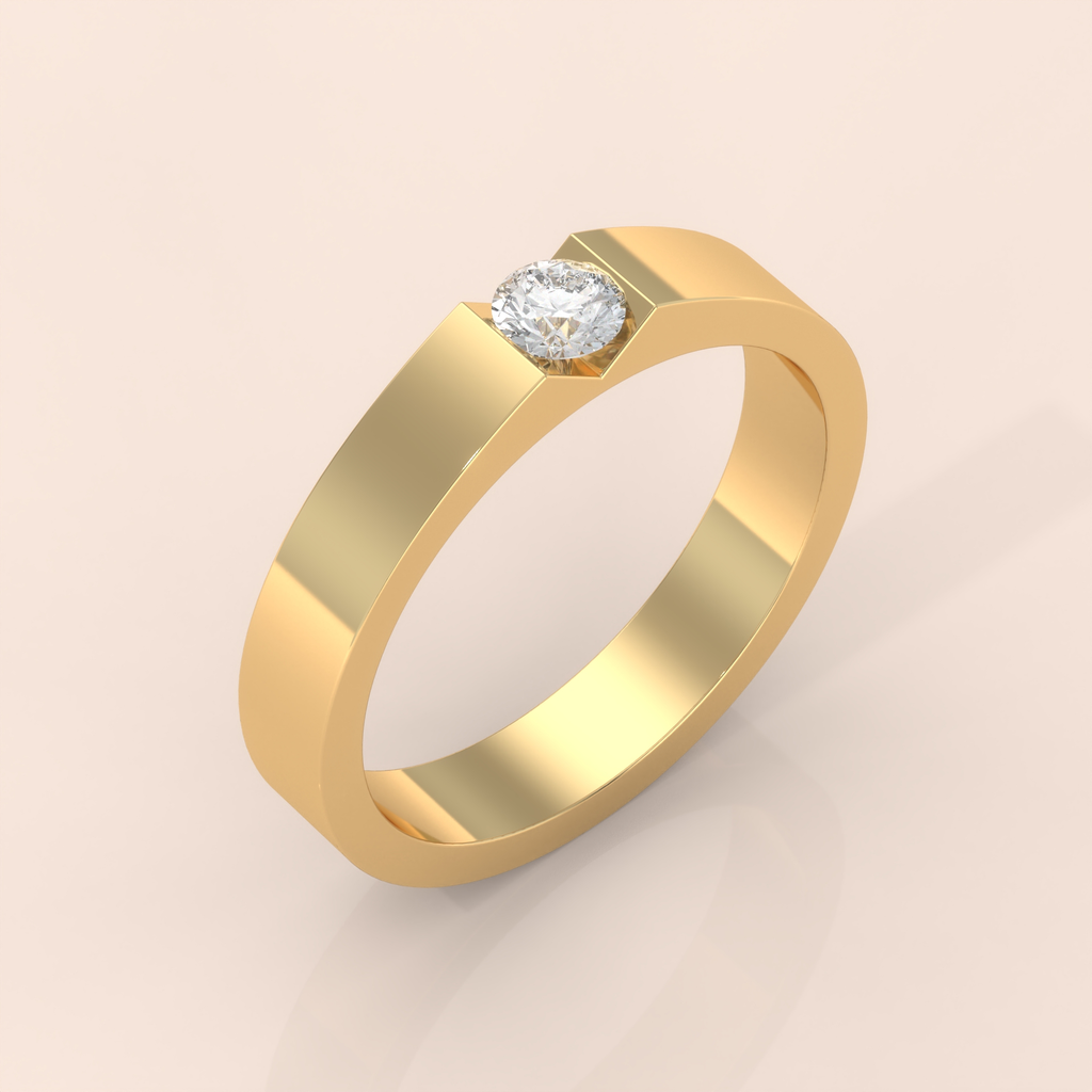 10k Gold Couple Ring Set – Matching Bands with Solitaire Diamond, Ideal Wedding or Engagement Gift for Couples