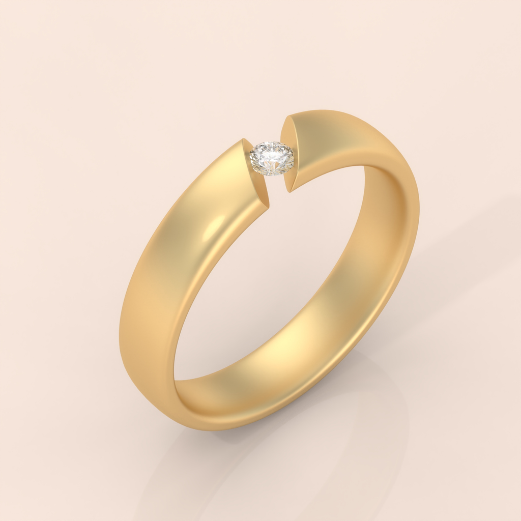 10k Gold Couple Wedding Bands – His and Hers Matching Rings with Floating Diamond, Modern Engagement Set