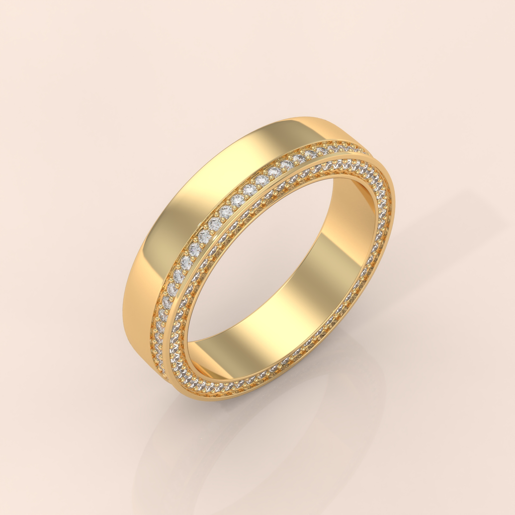 10k Gold Couple Wedding Bands – Matching Rings with Diamond Halo Detail, Minimalist Engagement or Anniversary Set
