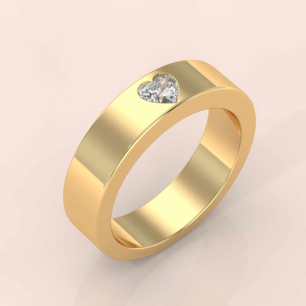 10k Gold Couple Rings – Heart Diamond Matching Wedding Bands, Romantic Engagement or Promise Ring Set