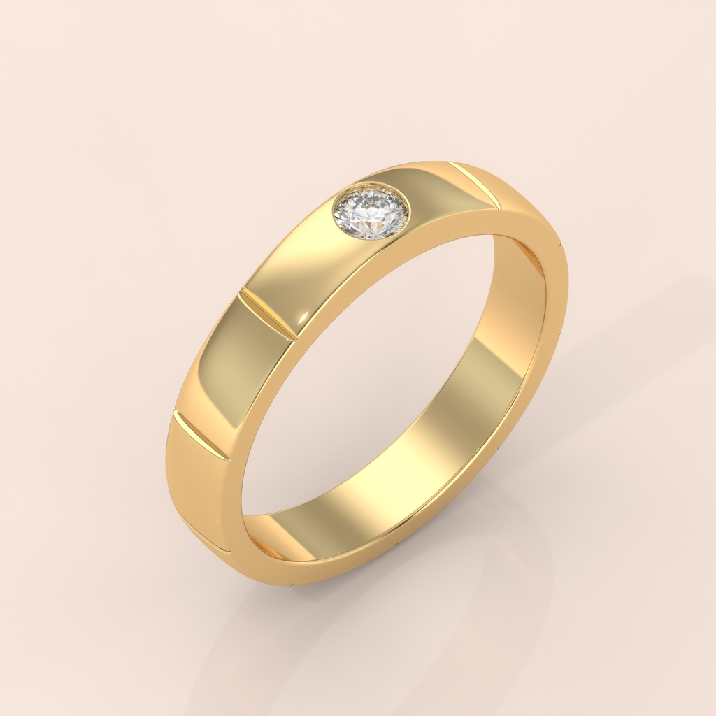 10k Gold Couple Rings – His and Hers Matching Solitaire Diamond Wedding Bands, Modern Engagement Set