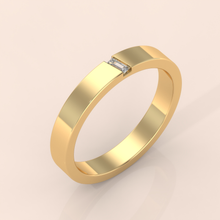 925 Sterling Silver Minimalist Gold Couple Rings with Baguette Diamond – Matching Wedding Bands for Him and Her