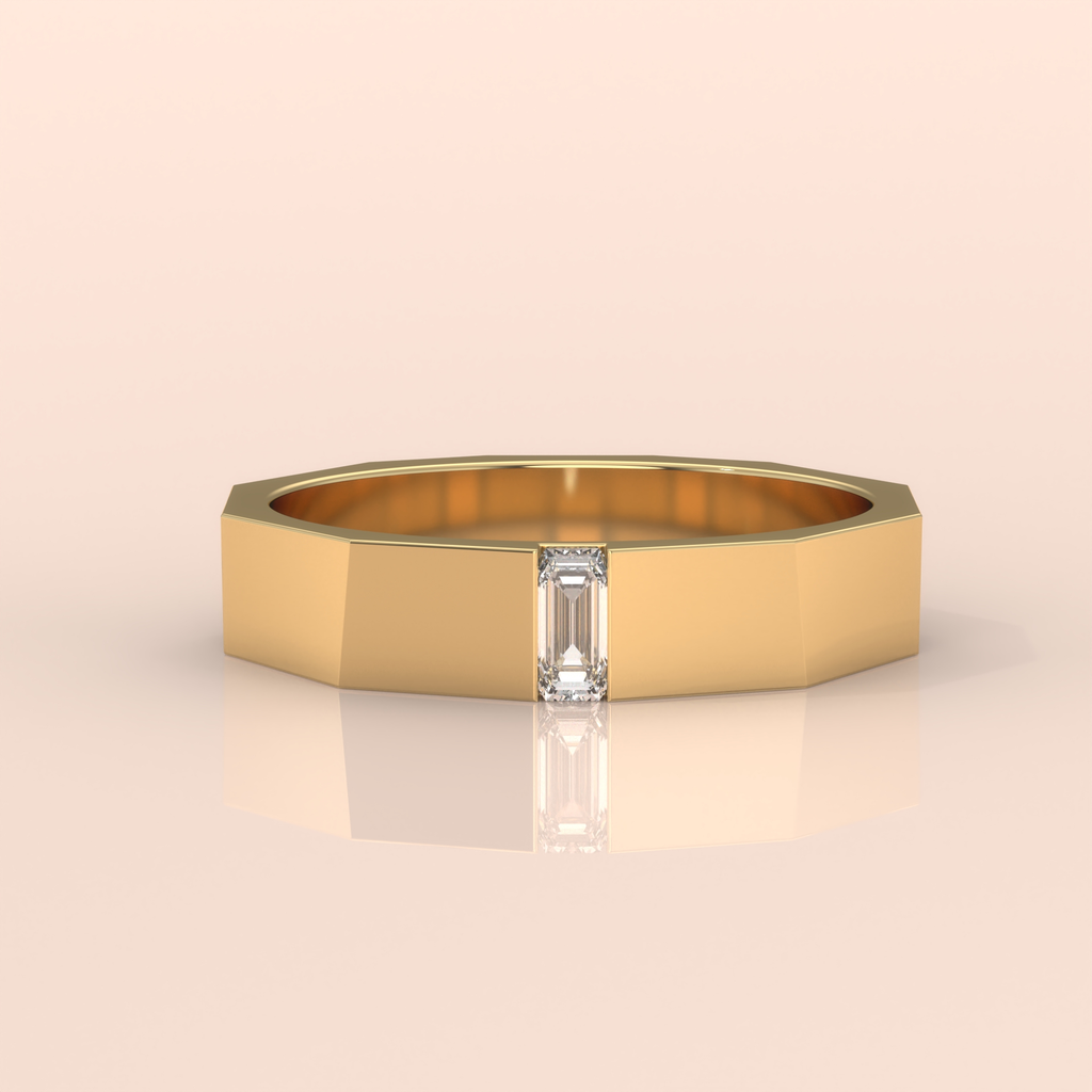 10k Gold Couple Wedding Bands – Emerald Cut Diamond Matching Rings, Modern Minimalist Engagement Set