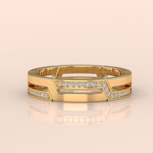 10k Gold Couple Rings – His and Hers Geometric Matching Wedding Bands with Diamond Accents, Unique Anniversary Gift