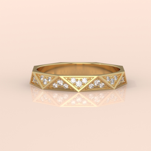 925 Sterling Silver Gold Couple Rings – Geometric Faceted Design with Diamond Accents for Him & Her