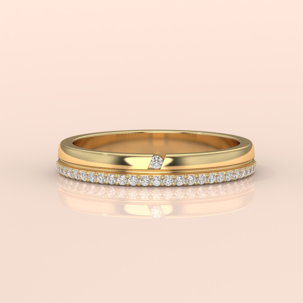 10k Gold Couple Rings – His and Hers Matching Wedding Bands with Round and Pavé Diamonds, Elegant Gift Set