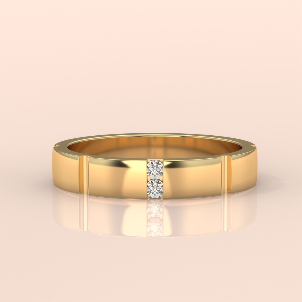 10k Gold Couple Wedding Bands – Elegant Matching Rings with Diamond Accents, Modern Geometric Anniversary or Engagement Gift