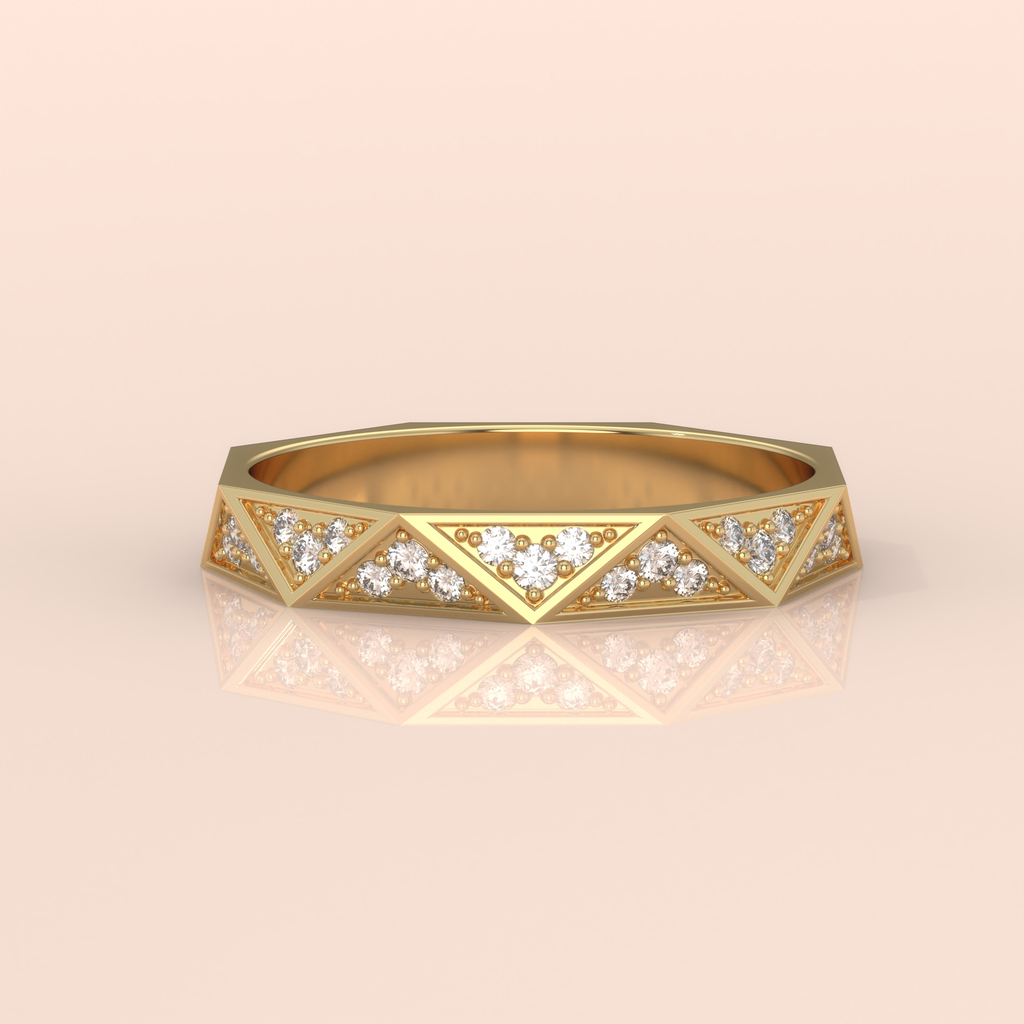 10k Gold Couple Rings – Faceted Geometric Wedding Bands with Diamond Accents, His & Hers Set