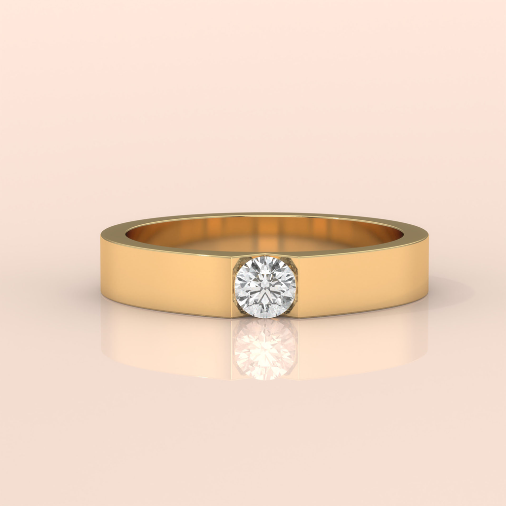 10k Gold Couple Ring Set – Matching Bands with Solitaire Diamond, Ideal Wedding or Engagement Gift for Couples