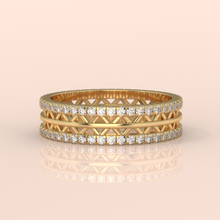 925 Sterling Silver Gold Couple Rings Set – Intricate Cutout and Diamond-Studded Wedding Bands for Him & Her