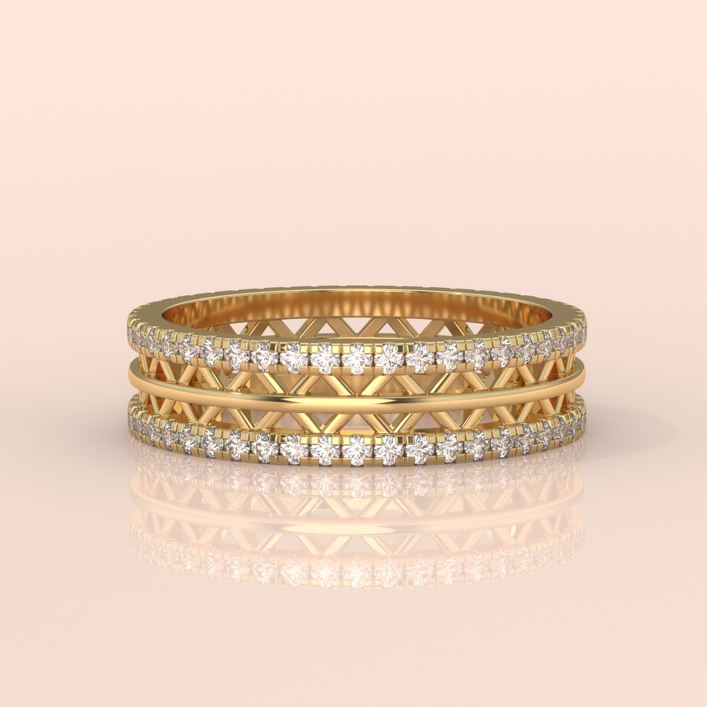 18k Gold Couple Wedding Bands – Unique Intricate Cutout Design with Diamond Accents for Him & Her (Copy) (Copy)