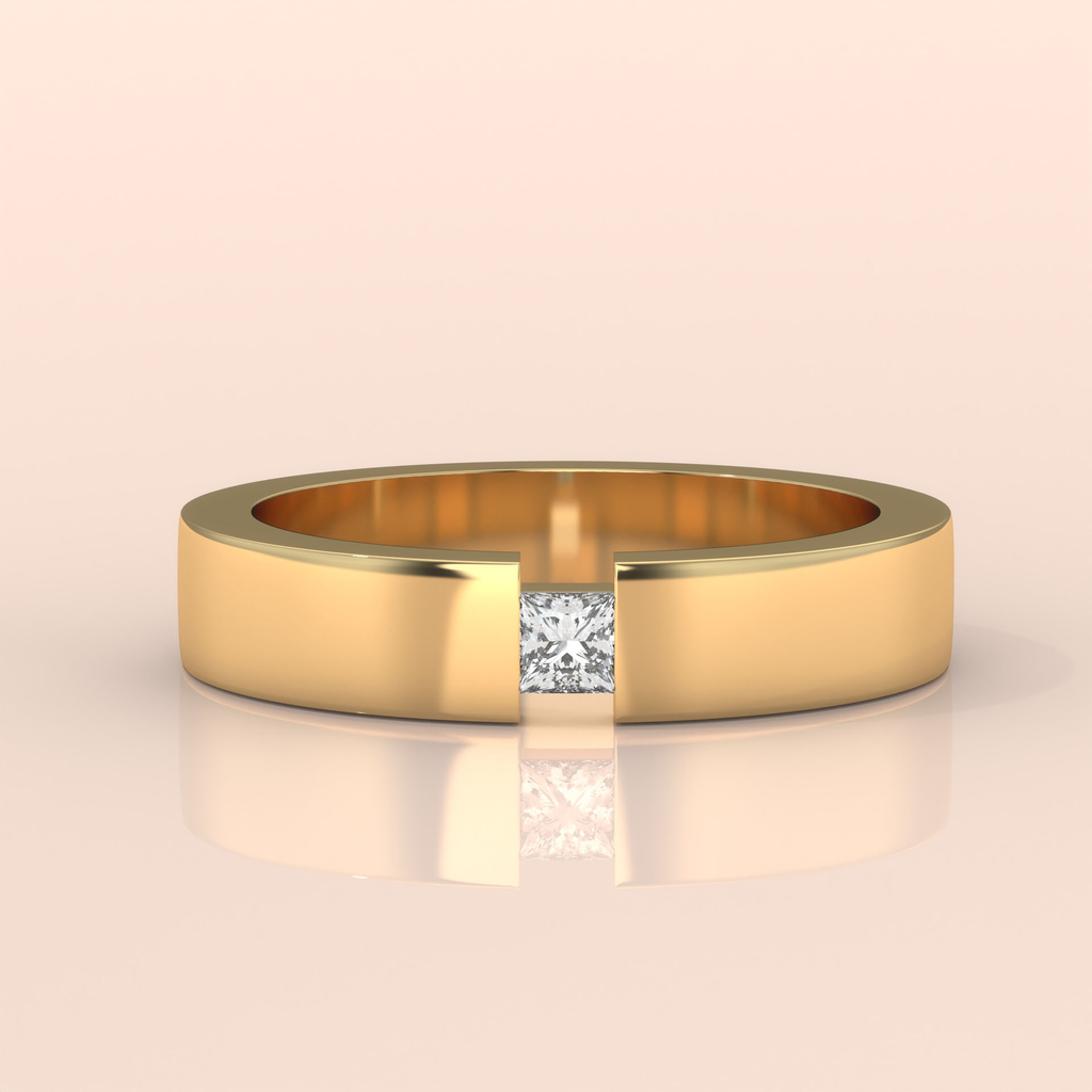 10k Gold Couple Bands – Unique His and Hers Wedding Rings with Princess Cut Diamonds and Pavé Design
