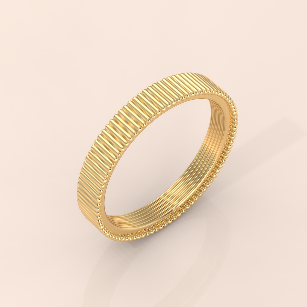 10k Gold Couple Matching Rings – Textured Wedding Bands with Distinct Beaded Edge Design